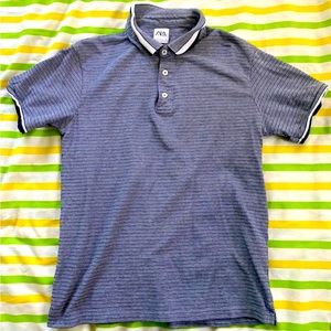 Zara Man Grey Stripe Polo Shirt
